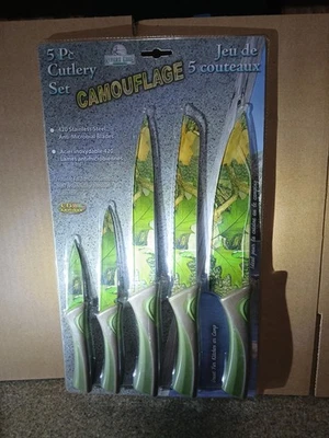 Juego de cubiertos de 5 piezas Rivers Edge Camoflouge. Acero inoxidable 420 anti microbiano Foto 1 de 4