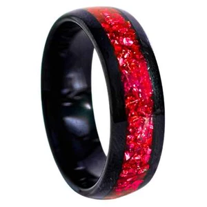 Roter Opal schwarz Wolfram 8 mm Band Herren Jahrestag Hochzeit roter Edelstein Ring - Bild 1 von 16