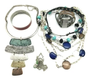 Lote Moda Joyería Agarre Bolso Pulseras Collares Tono Plata - Imagen 1 de 12
