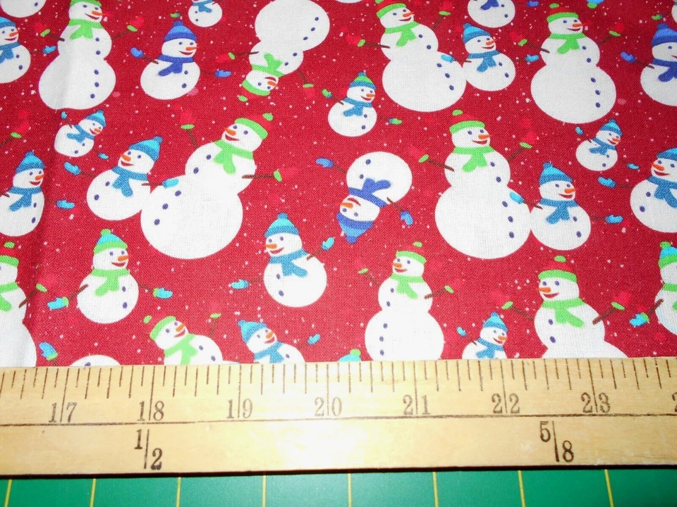 20" Snowmen on Red  Christmas Fabric  - Image 1 of 1
