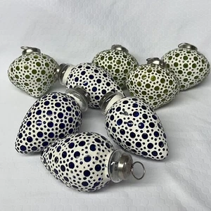 Mosaic Glass Ceramic Christmas Ornaments Green Blue Set Of 8 - Picture 1 of 15