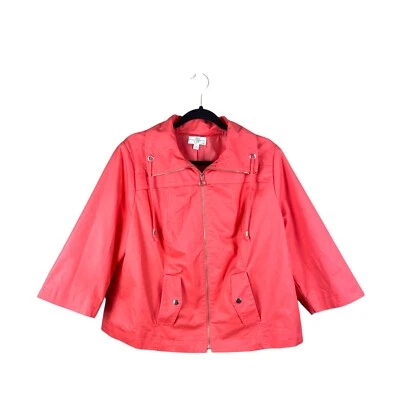 Studio Works Plus 女式珊瑚拉链轻便 3/4 袖夹克尺寸 1X — 第 1/4 张图片