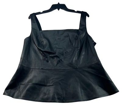 Bar III Faux Leather Blouse Womens Plus Size 2X Black Sleeveless Back Zip Up New - Image 1 of 4
