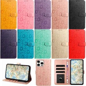 Flip Leather Phone Case for iPhone 16E 16 Pro 15 14 13 12 11 Daisy Wallet Cover - Picture 1 of 22