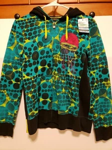 Burton Girls Black & Teal Zip Up Hoodie Sz Medium with Custom Jellyfish Sewn On - Picture 1 of 8