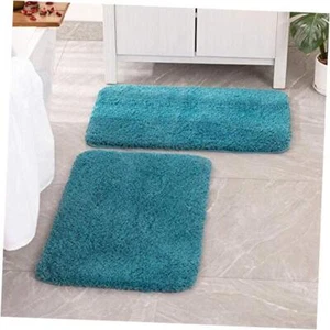 Set of 2 Non Slip Shaggy Bathroom Rugs Extra Thick Soft Bath 16''x24'' Teal - Picture 1 of 7