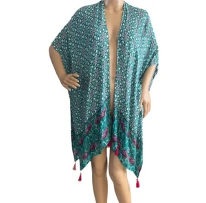 Moss Rose Damen Blumenmuster leichter Kimono Überwurf Staubtuch Quasten Detail Einheitsgröße - Bild 1 von 4