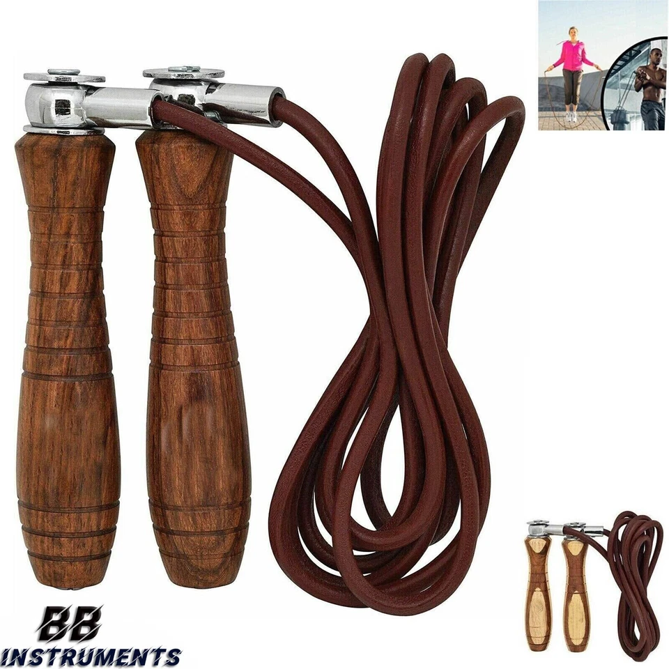 Profi Leder Springseil Holzgriffe Boxen Seilspringen Fitness Speed Rope Jogging - Bild 1 von 2
