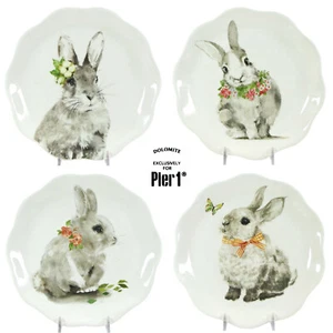 NEW Pier 1 Imports BUNNY PALS 8.5" Salad Plate Set 4Pc Rabbit Flower Butterfly - Picture 1 of 14