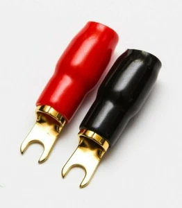 4 GAUGE FORK TERMINALS 2 PAIR RED BLACK 4 TERMINALS - Picture 1 of 1