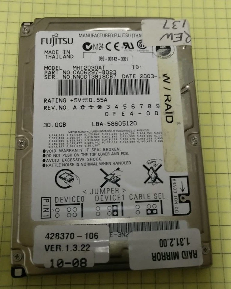 Fujitsu MHT2030AT 30GB 4.2K RPM 2.5” IDE Laptop Hard Disk Drive - Image 1 of 1