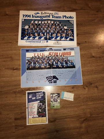 Baltimore CFL Stallions 1994 & 1995 Team Photos +1995 Schedule + Ticket Stub Cover