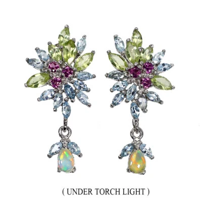 Valentinstag 925 Silber Birne Feuer Opal Peridot Sky Blau Topas Juwelen Ohrringe - Bild 1 von 4
