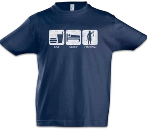 Eat Sleep Fishing Boys T-Shirt Fun Fish Sea River Angler Rod and Line Sports - Picture 1 of 1