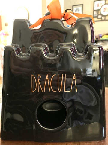 New Rae Dunn Halloween Black DRACULA Sand Castle Birdhouse Ceramic 7" Bird House Cover