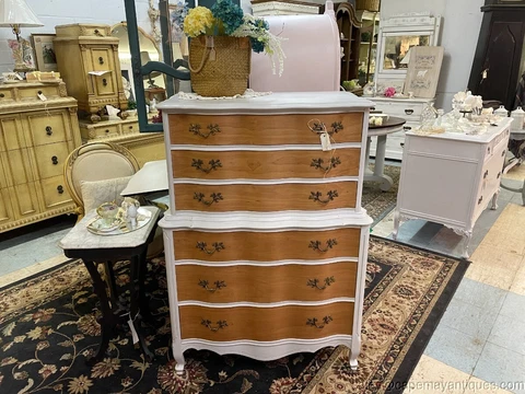 Hand Painted Dresser French Light Gray Natural Wood Drawers Original Hardware Cover