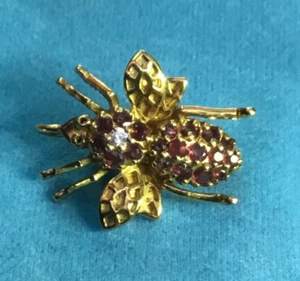 Spilla/pendente ape rubino oro su argento, 19 rubini con zirconi centrali. - Foto 1 di 11