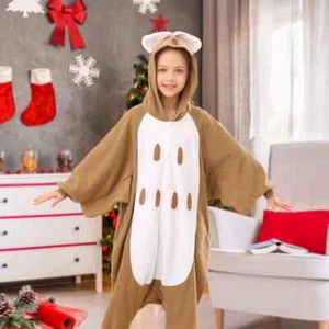 Kids Owl Pajamas Unisex Soft One-piece Sleepwear Christmas Cute Cosplay Costumes - Picture 1 of 12