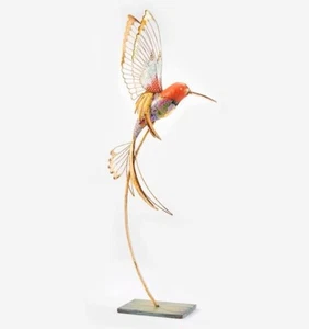 Red Hummingbird Figurine Metal 32" High Whimsical Mystical Tabletop Decor - Picture 1 of 1