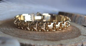 Formal Womens 14K Yellow Gold Italian, Pined Fancy Link Bracelet 7" Milor Italy - Picture 1 of 6