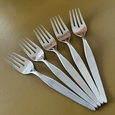5 Salad Forks LINDEN by Noritake Stainless Steel flatware 18/8 Satin MCM - Image 1 of 4