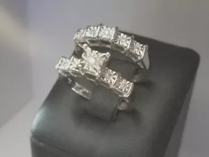 Verlobungs- und Ehering besetzt Brillanten 10K - Weißgold - Größe 7 - Bild 1 von 10