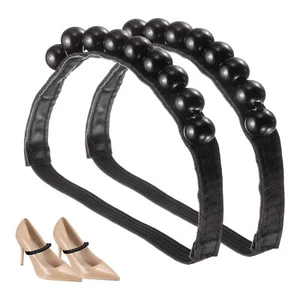 2 Pcs Beads Elastic Shoe Straps Detachable Heels Ankle Straps, Black - Picture 1 of 7