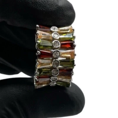 Anello Donna Argento 925 cristalli baguette peso 9Gr Misura 13+Confezione Regalo - Immagine 1 di 4