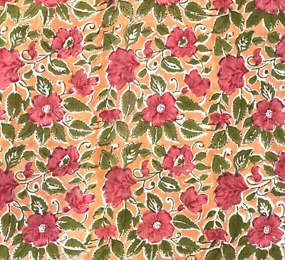 Indian Hand Block Print Cotton Fabric by the Yard, Sewing, Dressmaking, Handmade - Image 1 of 4