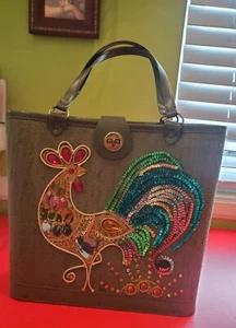 VTG FABULOUS JEWEL TONE HANDBAG Mid Century Modern COLLINS STYLE Purse ROOSTER - Picture 1 of 13