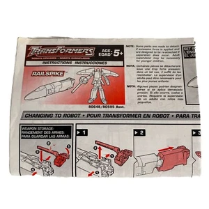 2001 Vintage Transformers Robots In Disguise RailSpike Instructions ONLY - Picture 1 of 3