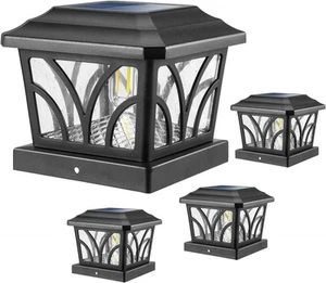 LeiDrail Solar Post Lights Outdoor, 2 Modes Aluminum Deck 4 Pack, Black - Picture 1 of 7