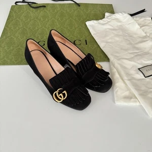 GUCCI Shoes Pumps Heel GG Marmont EU 36 US 6 Black Authentic - Imagen 1 de 24