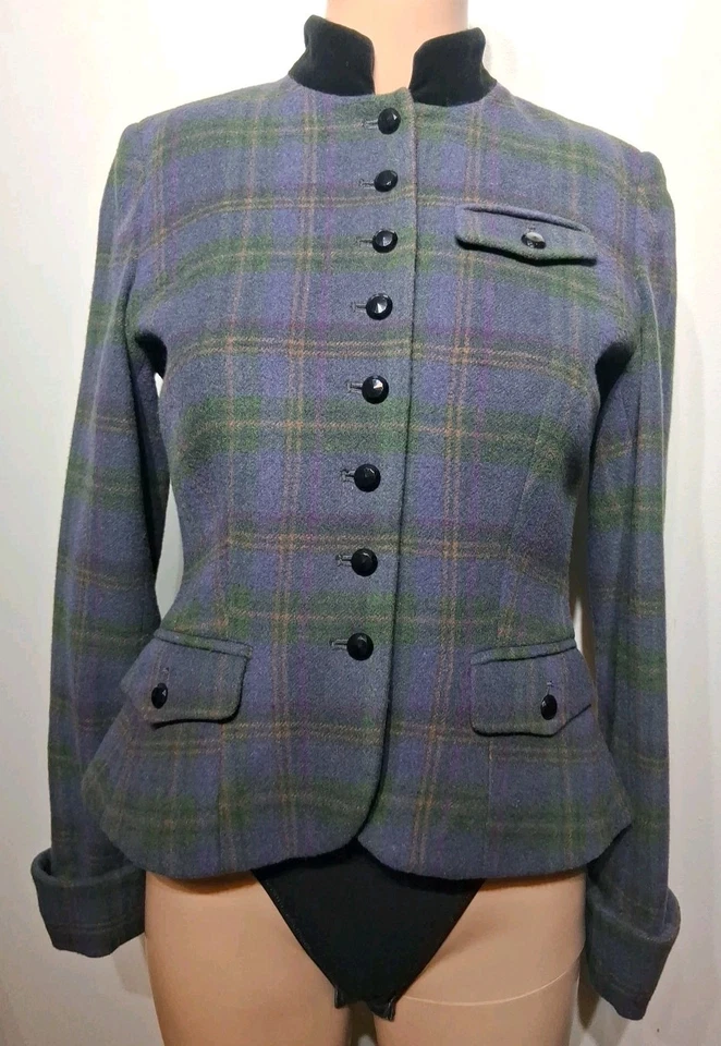 Blazer ecuestre de colección Lauren Ralph Lauren a cuadros mezcla de lana talla 2 P Foto 1 de 4