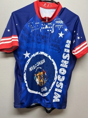 Camiseta deportiva de ciclismo Scudo Pro adulto L Wisconsin 1848 roja blanca azul 1/2 cremallera Foto 1 de 4