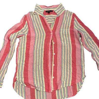 Camisa Terciopelo Corazón Mujer Mediana Abotonada Multicolor Rayas Rosa Amarillo Foto 1 de 4