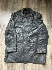 Chevignon Men's Leather Jacket XL Black Button-Up Coat 48 In Chest 32 In Length - Picture 1 of 20