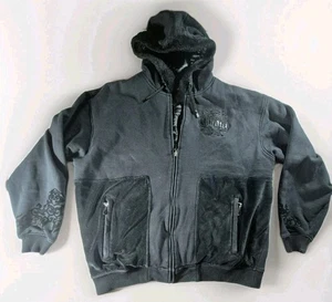 Coogi Y2K Black Fleece Full Zip Hoodie Jacket Doublesided Spellout Logo Size 2XL - Picture 1 of 18