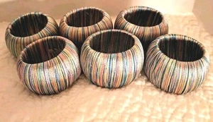 VINTAGE String Thread Wrapped Napkin Rings Multi-Color Set (6) Table Home Decor - Picture 1 of 3