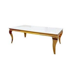 Luxury Louis 130cm Gold Coffee Table Stylish Light Grey Marble - Picture 1 of 4