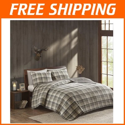 Tasha Tan/Brown Plaid Reversible Quilt for Full/Queen - Luxurious Bedspread Set - Image 1 of 4