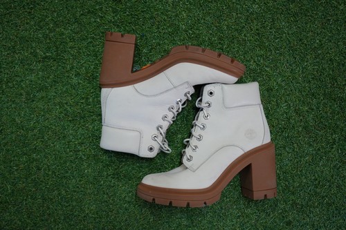 Stivali Timberland Allington donna US 6 stivaletti bianchi in pelle nabuk tacco a blocco