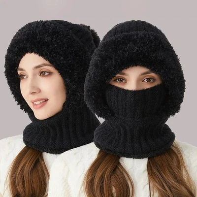 3 en 1 Mujer Tejido Gorro Sombrero Forrado de Vellón Invierno Bufanda Máscara Conjunto Gorras para Nieve Regalos Foto 1 de 4