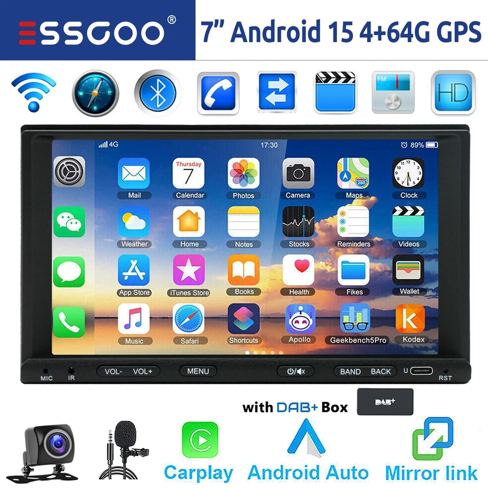 DAB+ 4+64G Android 15 Autoradio Carplay GPS NAVI RDS Bluetooth +Mik Kamera 2 DIN - Bild 1 von 4