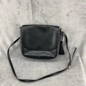 Ralph Lauren RLL Black Shoulder Cross Body Saddle Bag Purse Studded Gold Accents - Picture 1 of 17