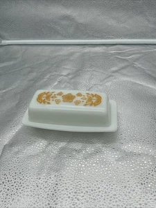 Vintage PYREX 72-B Butterdose Schmetterling Gold gelb golden Blumen Blume - Bild 1 von 6