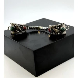 Zuni Malachite Coral Sterling Silver Watch Tip Band - Picture 1 of 3