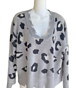 Moral Fiber grau schwarz Used-Look V-Ausschnitt Pullover Gepardenmuster Größe XL neu mit Etikett - Bild 1 von 4