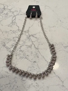 Paparazzi Beaded Necklace & Matching Earrings Set Brown and silverTone New - Picture 1 of 8