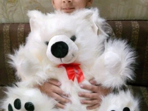 Stuffed Animal Soft Plush Long Hair Teddy Bear Black dots, Bow Kids toy For Gift - Picture 1 of 6